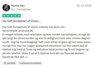 Kundeanmeldelse fra Nanna Vad - 5 stjerner rating