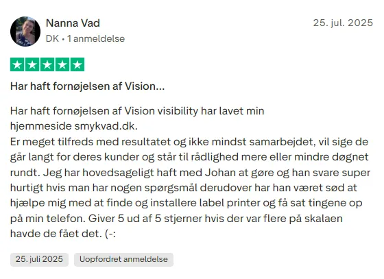 Kundeanmeldelse fra Nanna Vad - 5 stjerner rating